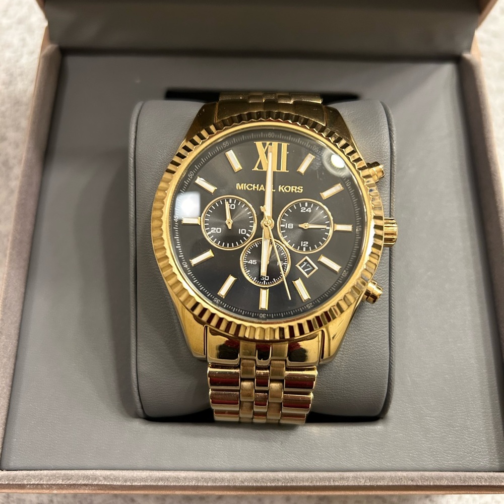 Michael Kors Men's Gold-Tone Black Dial Lexington Watch